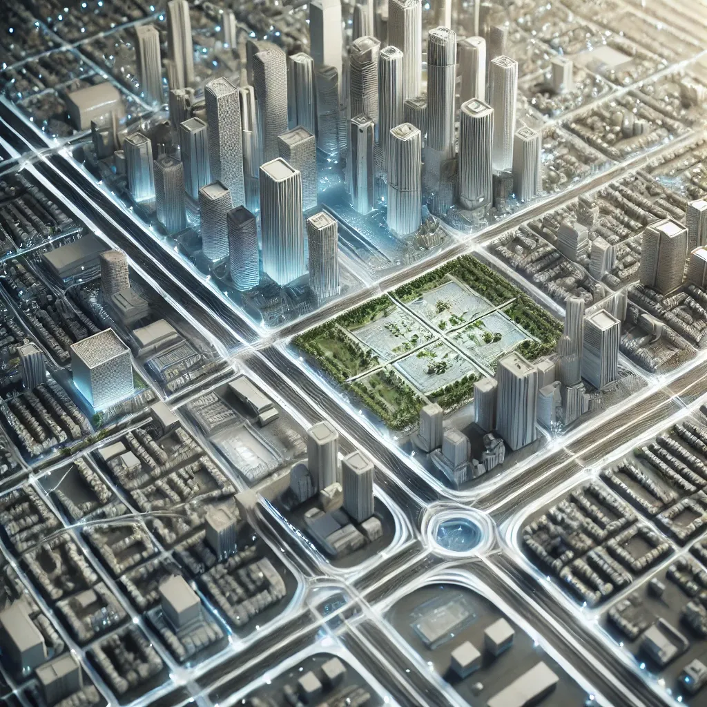 A highly detailed 3D-rendered futuristic city with a structured, grid-based layout, featuring skyscrapers, interconnected roads, and a central park. The intricate planning of roads, zoning, and utilities mirrors the concept of software frameworks—providing a well-organized foundation that enables seamless expansion, efficiency, and scalability. Just as a city without proper infrastructure would collapse into chaos, a complex Excel SaaS without structured frameworks would become unmanageable. This image visually represents the importance of a well-planned system architecture.